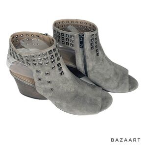 Donald J Pliner Janesp Gray Suede Peep Toe Ankle Bootie Side Zipper Closure Sz 8